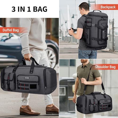 WITZMAN Travel Duffel Bags for Men Large Carry On Weekender Overnight Bag 3 in 1 Backpack with Shoe Compartment （B693 Silvery Grey)2