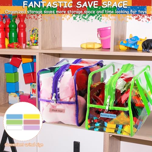 Image of 6 Color XXL Toy Storage Bags 16.5x11.8x6.8In with Labels, Large Capacity Reusable Clear PVC Storage Bags, Travel Waterproof Organizer Bags with Double Zipper