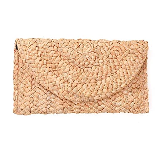 FARVALUE Women Straw Clutch Summer Straw Beach Bag Hand-woven Summer Envelope Purse Wallet