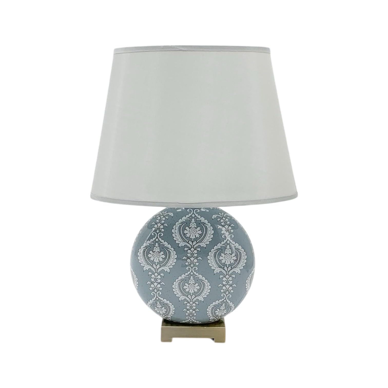 AcaciaHome Modern and Classic Oriental Design Large Floral Ceramic Table Lamp with Drum Shade - Perfect Stylish and Functional Hall Light for Living Room. Bedroom (50cm Grey Damask)