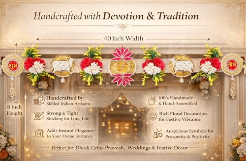 Image of Divyakosh Artificial Flower Toran for Door Decoration 40 Inch | Premium Toran for Main Door Entrance |Home, Mandir, Entrance | Wedding & Festival Decor - Bandanwar Toran with Artificial Flowers