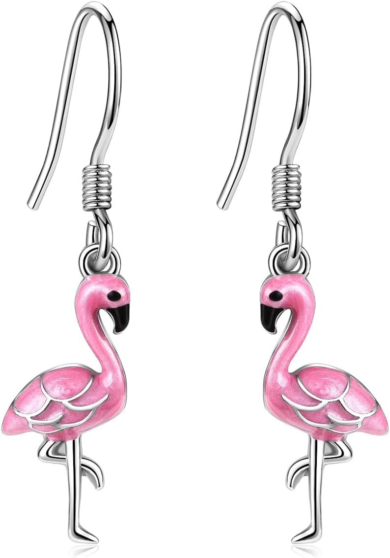 Flamingo Earrings for Women 925 Sterling Silver Pink Flamingo Dangle Drop Earrings Animal Jewelry Christmas Gifts for Women
