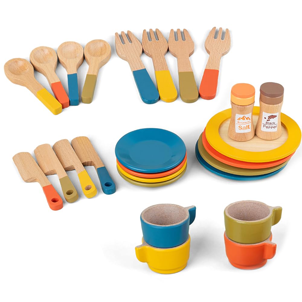 KBIBCK 26 Piezas Cocinita de Madera Infantil, Juguetes de Cocina para Niños, Juego de Imitación Pastel Utensilios de Cocina Juguete, Cocina Juguete Regalos Creativos