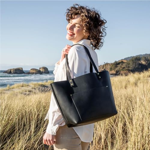 Image of Portland Leather Goods Classic Medium Tote Bag - Handmade, Open Top, Durable & Unlined - Interior & Exterior Pockets