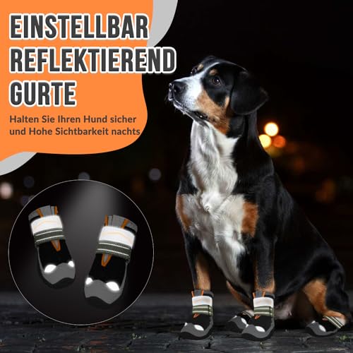 Eyein Hundeschuhe Pfotenschutz, 2 Stück Wasserabweisend Hundeschuhe mit Rutschfester Sohle und reflektierendem Klettverschluss für kleine, mittlere und große Hunde, Sport im Freien (Schwarz, Größe 0)
