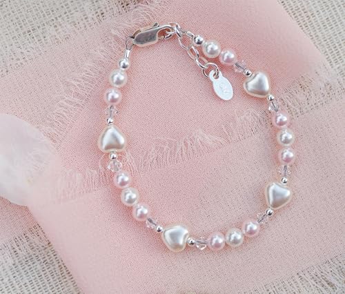Cherished Moments Children's Sterling Silver Heart Bracelet with High-End Simulated Pearls and Crystals for Babies, Kids, or Little Girls3