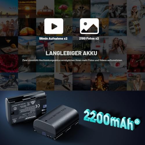 NEEWER Ersatzakku und Ladegerät Set für LP-E6P/LP-E6NH/LP-E6N, 3er Pack 2200mAh Akkus und USB Dreifachladegerät… – Ansicht 2