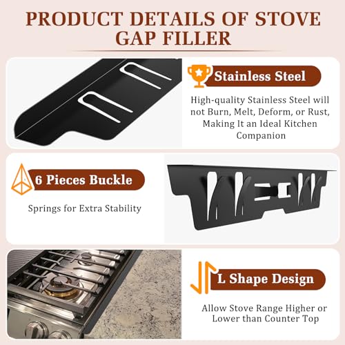 Image of Stainless Steel Stove & Counter Top Gap Covers - Oven Gap Filler Kit 23.4 inch - Heat Resistant Slide-in Range Trim Guard for Seamless Kitchen Accessories Easy Clean