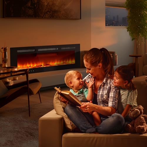 40 Inch Recessed & Wall Mounted Electric Fireplace - Low Noise Heater (750/1500w) with Remote Control, Touch Screen, Timer & Adjustable Flame Color/Brightness for Living Room Bedroom - Image 9