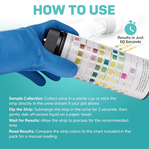 Image of One Step Pet Urine Testing Strips, 100 x 10 Parameter Urinalysis Tests for Dogs, Cats, Vets, Accurate Testing for Veterinarians, Detects UTI, Diabetes, Bladder, Kidney, Liver, SG, pH, Glucose