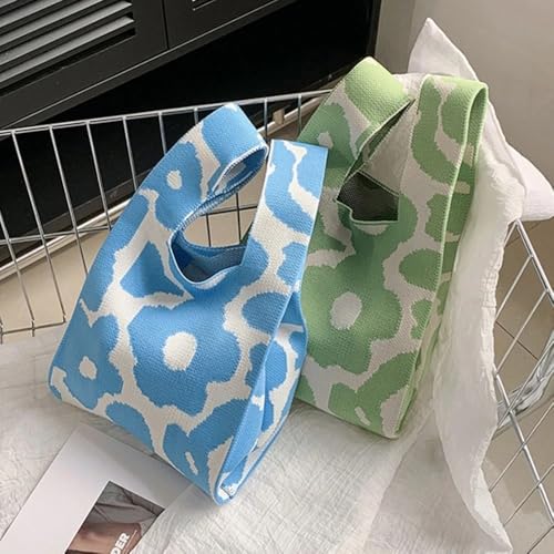 Image of Street27 Japanese Style Wrist Handbag for Women Knitted Handbag With Bow Decor Aesthetic Crochet Knit Tote Bag suitable for daily use, Shopping, Travel, Gift
