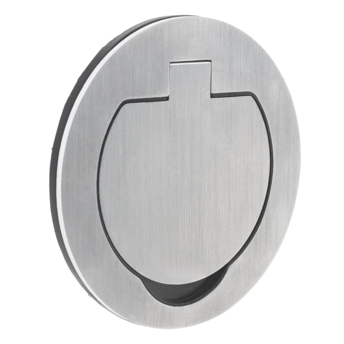 Protec - Prise de Sol Étanche Ronde Simple 16A 2P+T IP55 - Métal Brossé Gris - Couvercle à Charnière Renforcée et Bornes Automatiques - Dimensions Compactes - 1 Poste