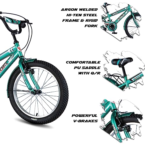 Image of Vaux Excel 20 inch Cycle for Kids with 12 inch Steel Frame, Cycle for Kids 5-8 Years Age with Rigid Fork, V-Brakes, Alloy Rims, Bicycle for Boys & Girls with Height 3ft 6inch+ (Green)