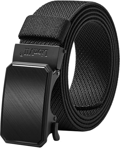 LionVII Mens Belt Ratchet Stretch Work Belt for Men Elastic Slide with Automatic Buckle for golf Adjustable Trim to Fit 75-125cm(28-49) Waist(Black - Twill Weave)