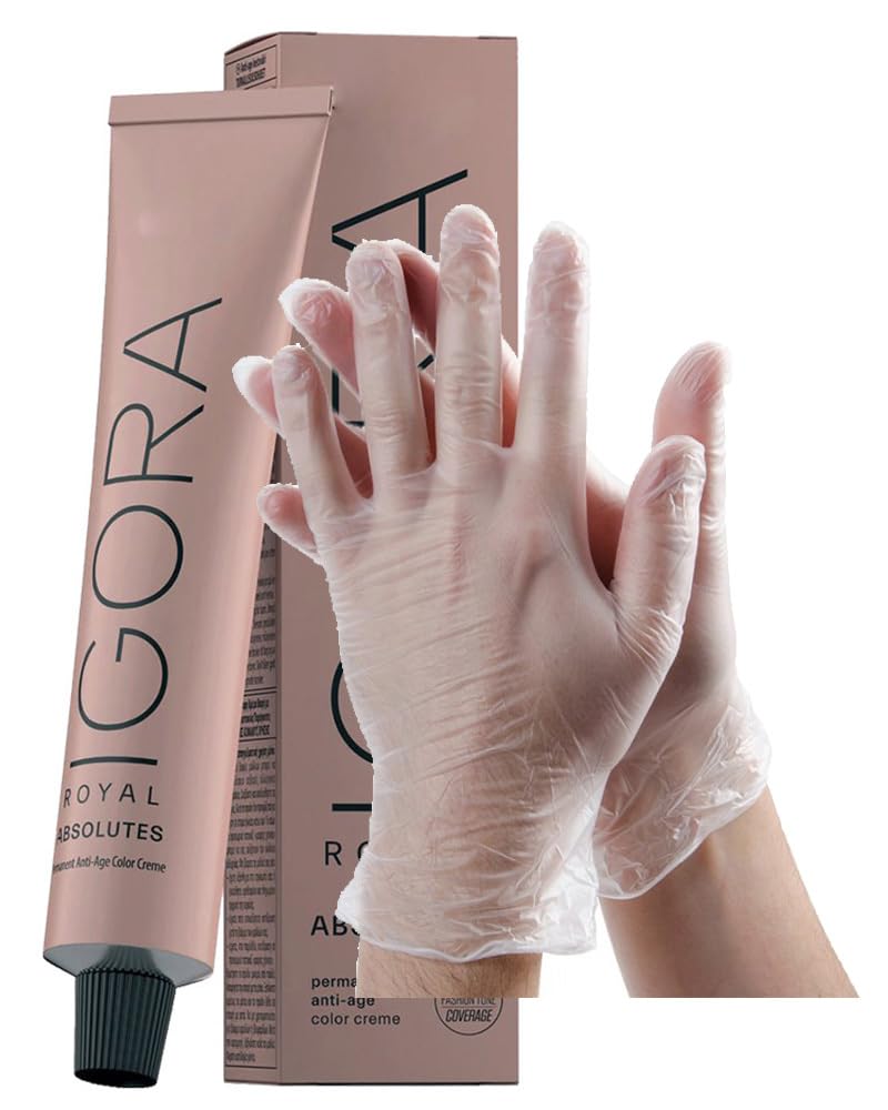 IgoraAbsolutes 9-40 Extra Light Blonde Beige Natural Permanent Hair Color 2 Fl Oz and Clear Powdered Medium Vinyl Gloves (Bundle)