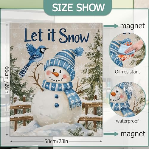 Image of Dishwasher Magnets Decorative Cover,Christmas Snowman Refrigerator Magnet Cover,Washable Winter Blue Bird Dishwasher Front Panel Cover Home Kitchen Decoration 23x26 Inch