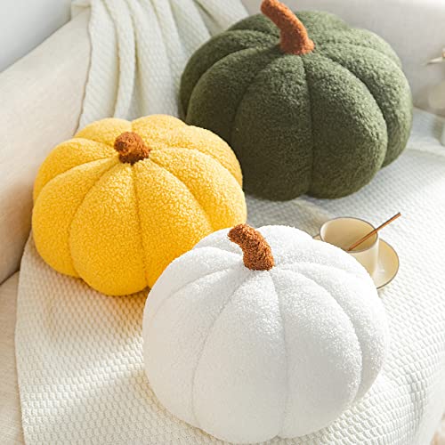 Cuscino Decorativo A Forma Di Zucca – Peluche Morbido Per Halloween E Autunno, 35 Cm, Giallo/Verde