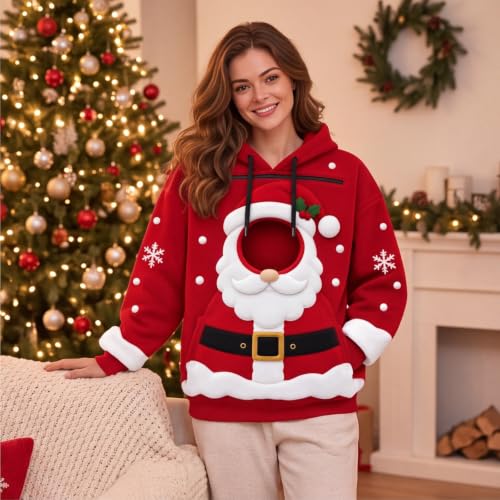Christmas Pet Pouch Hoodie Women Men Winter Unisex Hoodies Zipper Pockets - image 3