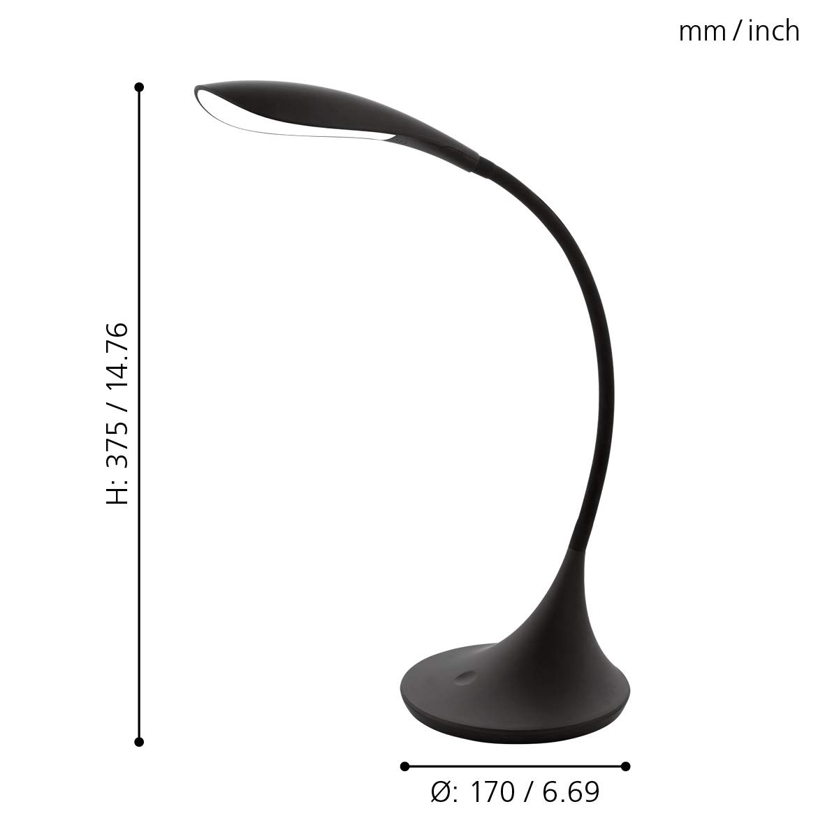 EGLO LED Tischlampe Dambera, 1 flammige Tischleuchte mit Touch, dimmbar | Schreibtischlampe, Minimalismus aus hochwertigem Kunststoff, Bürolampe in Schwarz
