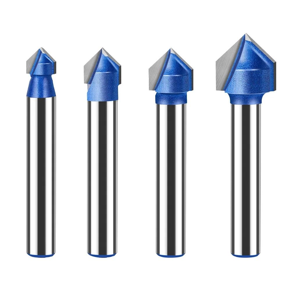 Frez z rowkiem V pod kątem 90 stopni - Frez do grawerowania z chwytem 6 mm i 1/4 cala - Frez trzpieniowy z węglikami spiekanymi do obróbki drewna(6x8mm)