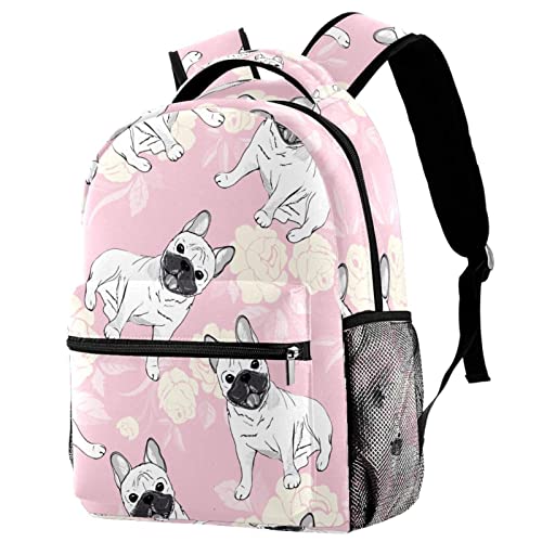 Sac à dos avec porte-bouteille et motif carlin blanc medium