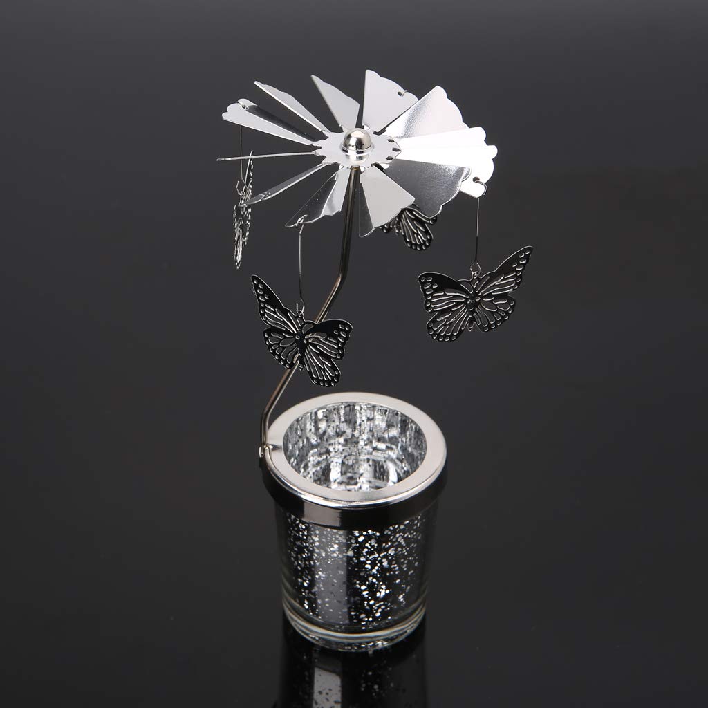ruiruiNIE Rotary Spinning Tealight Candle Metal Tea Light Holder Carousel Home Decoration candle holder Butterfly