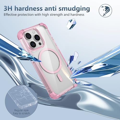 Funda magnetica para iPhone 16 Pro Max YOUULAR rosa transparente anticaidas con carga 4