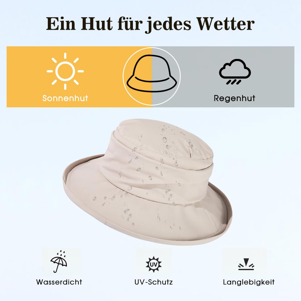 Comhats damskie wiadro kapelusz przeciwsłoneczny SPF 50 szerokie rondo wodoodporne czapki przeciwdeszczowe chodzenie wędrówki czapka z paskiem na podbródek możliwość pakowania regulowana