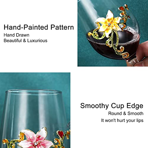 Jessie Enamel Flower Gin Balloon Glass Wine Glass Birthday Mothers Day Gifts (Pink Lily) #TOP1