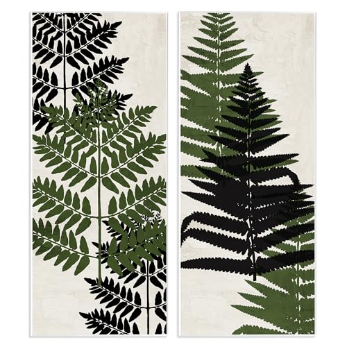 'Bold Layered Fern Leaves Modern Sprigs'| 2pc Wall Plaque Art Set
