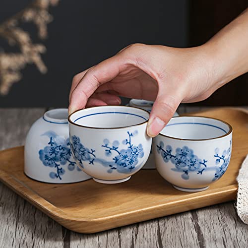 fanquare Juego de Té Japonés de Porcelana Azul y Blanca, Servicio de Té de Flor de Ciruelo, Tetera de Cerámica con Mango… - Imagen 6