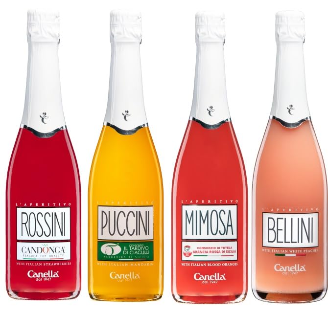 4er Set Canella Aperitivo Bellini Pfirsich/Puccini Mandarine/Mimosa Blutorange/Rossini Erdbeer a 0,75l + Space Riegel von Onlineshop Bormann 3000 ml