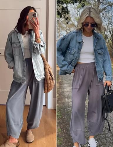 Image of Xiaoxuemeng Womens Baggy Wide Leg Pants Casual Elastic Waisted Palazzo Harem Pants with Pockets