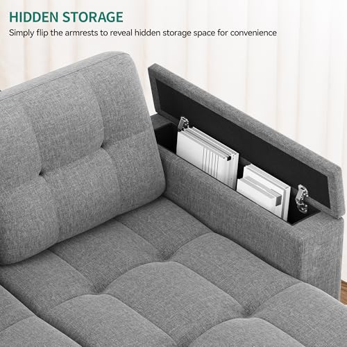 DWVO L-Shaped Sectional Sofa with USB & Chaise, 4-seat Fabric Convertible Couch Bed w/Pull Out Bed & Storage, Reversible Sleeper Sofa for Living Room, Light Gray