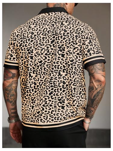 SHENHE Men's Button Down Short Sleeve Leopard Print Shirt Lapel Collar Casual Top3