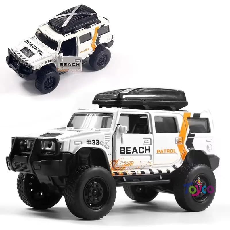 Image of toyco Diecast Offroad Car Toy for Kids | 1:36 Alloy Metal SUV with Pull Back Action, Openable Doors, Shiny Finish & Smooth Edges | Mini Model Vehicle (Multicolor, Pack of 1, Age 3+ Years)