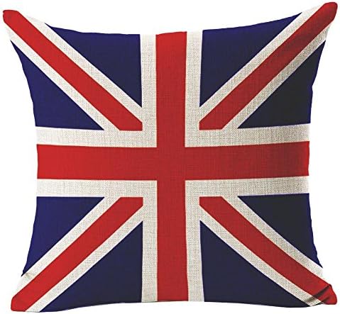 Vintage UK GB Union Jack Flag - Square Burlap Light Linen Design Throw Pillow Case Shell Cushion Covers with Zipper 18 x 18 Inch Home Car Decor - for Living Dining Room, Couch, Sofa