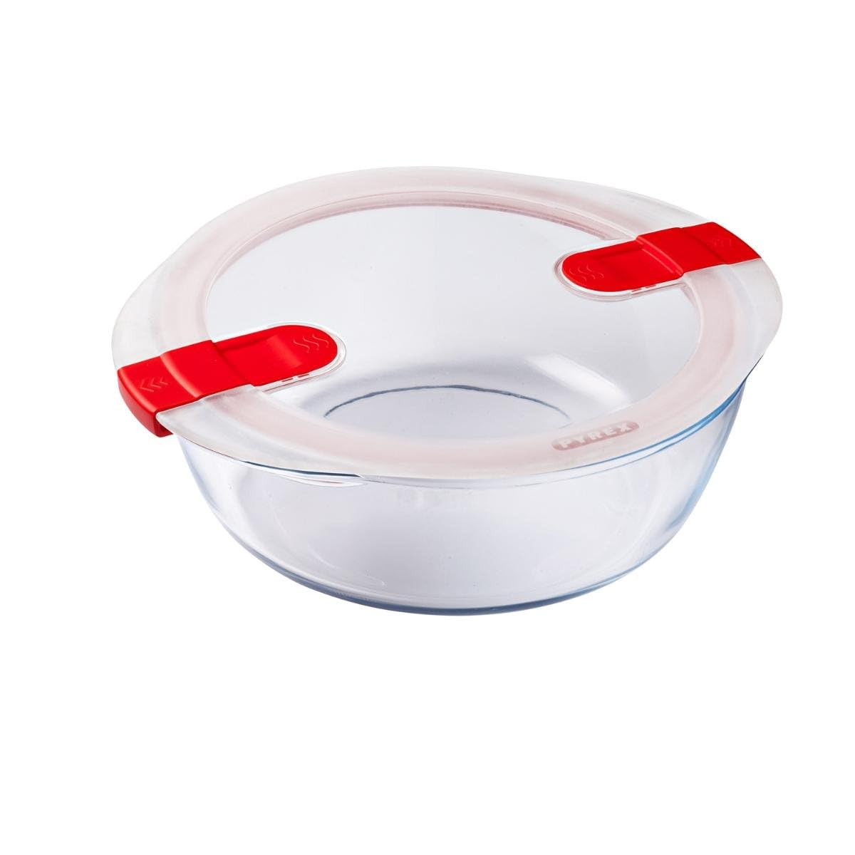 Pyrex Cook & Heat Round Glass Food Container with Patented Microwave Safe Lid, 26x23x8cm
