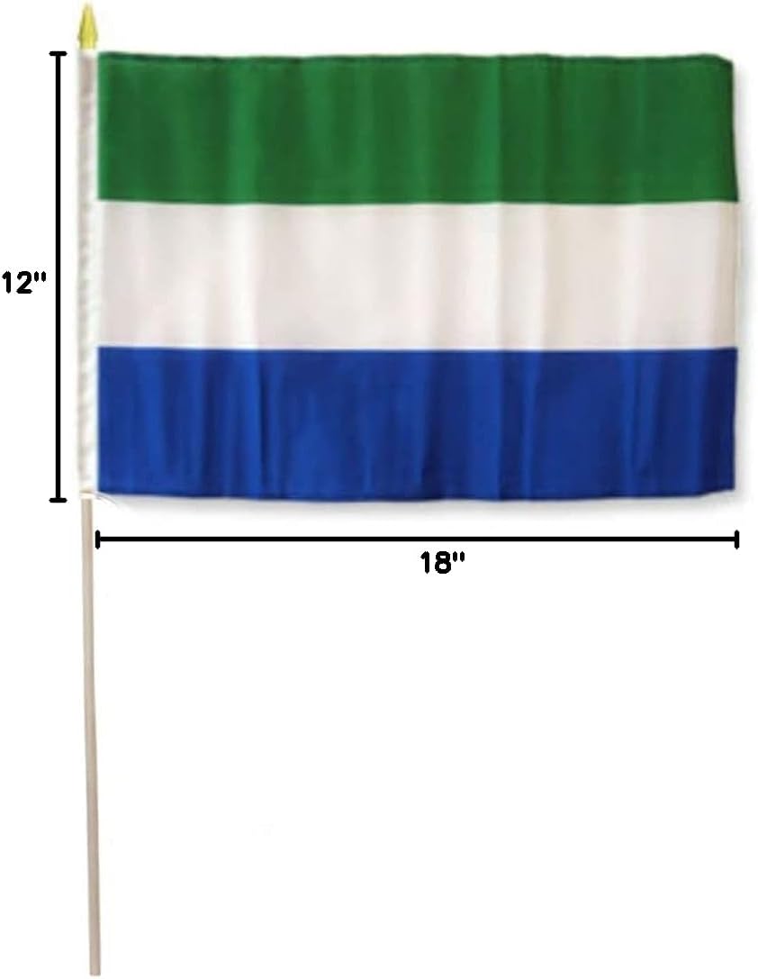 AES 12x18 12"x18" Sierra Leone Country Stick Flag 30" Wooden Staff image 2
