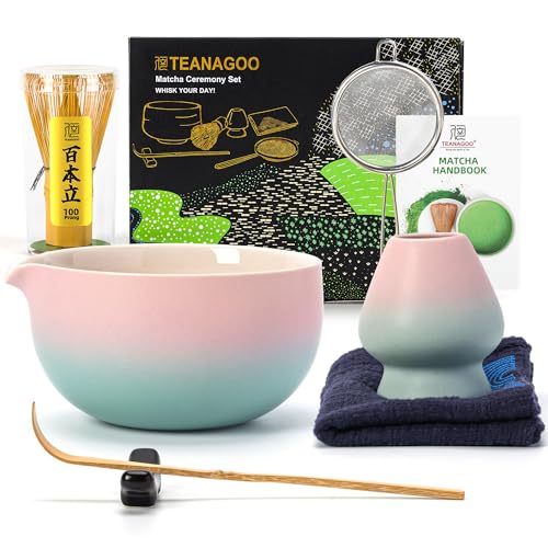 TEANAGOO Matcha Set with Spout, Blush Sage, Ceramic Bowl, Bamboo Whisk