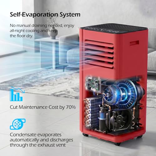 Image of 16000 BTU Portable Air Conditioners with WiFi APP, 5-in-1 Portable AC Unit for Large Room up to 750 Sq.Ft with Fast Cooling, Dehumidifier, Fan, Quiet 40dB Sleep Mode, 24H Timer for Home, Office(Red)