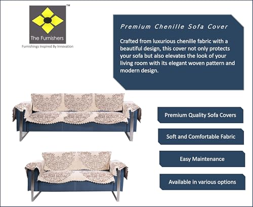 Image of Premium Chenille Woven Anti-Slip 3 Seater + 2 Seater Sofa Cover with Arm Rest | L-Shape Sofa Seat Protector for Living Room | Durable & Stylish Slipcover - Beige - Phoolkari