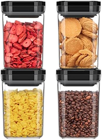 MR.SIGA 4 Pack Airtight Food Storage Container Set, BPA Free Kitchen Pantry Organization Canisters, One-Handed Airtight Cereal Snack Candy Storage Containers, 1 L / 34oz, Medium, Black