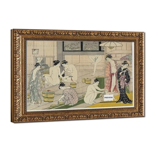 Torii Kiyonaga Bathhouse toile tendue pour remplacer les affiches froissées