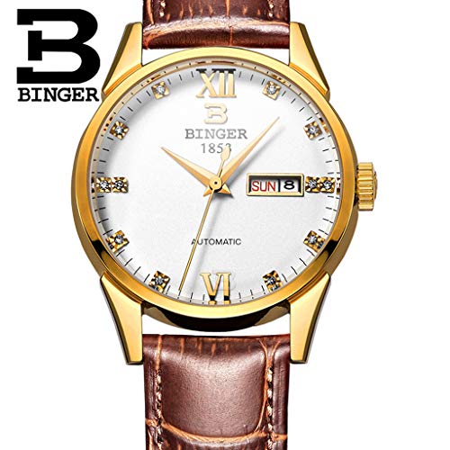 Preisvergleich Produktbild FAPROL-BINGER Herrenuhr Mit Mechanischem Kern, Armbanduhr Mit Wochenkalenderanzeige Und Kristalldiamant-Dekorationszifferblatt Gold+White