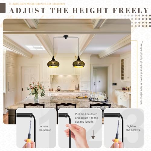 Image of Moroccan Pendant Light Fixture 2-Light Design Black Hanging Lamp