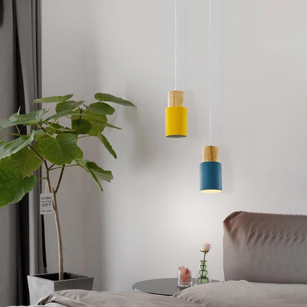 Lampy sufitowe do sypialni Nordic Fixture Kolorowe oświetlenie Drewniane lampki nocne wiszące do kuchni wyspa sypialnia jadalnia (7,87 cala)