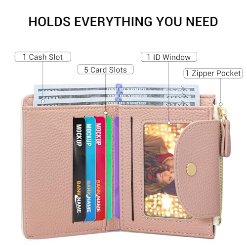 YINHEXI Small Compact Bifold Leather Wallet for Women RFID Blocking with Zipper Coin Pocket & ID Window (Bi-fold, White)2