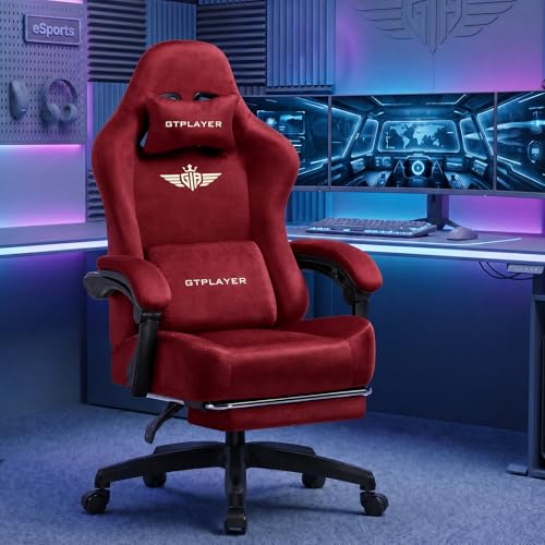 Image of GTPLAYER Big and Tall Gaming Chair 400lbs Heavy Duty Office Chair with Foot Rest, High Back Pocket Spring Ergonomic Computer Chair for Adults, Wide Comfy Seated Cushion with Linkage Armrests, Red