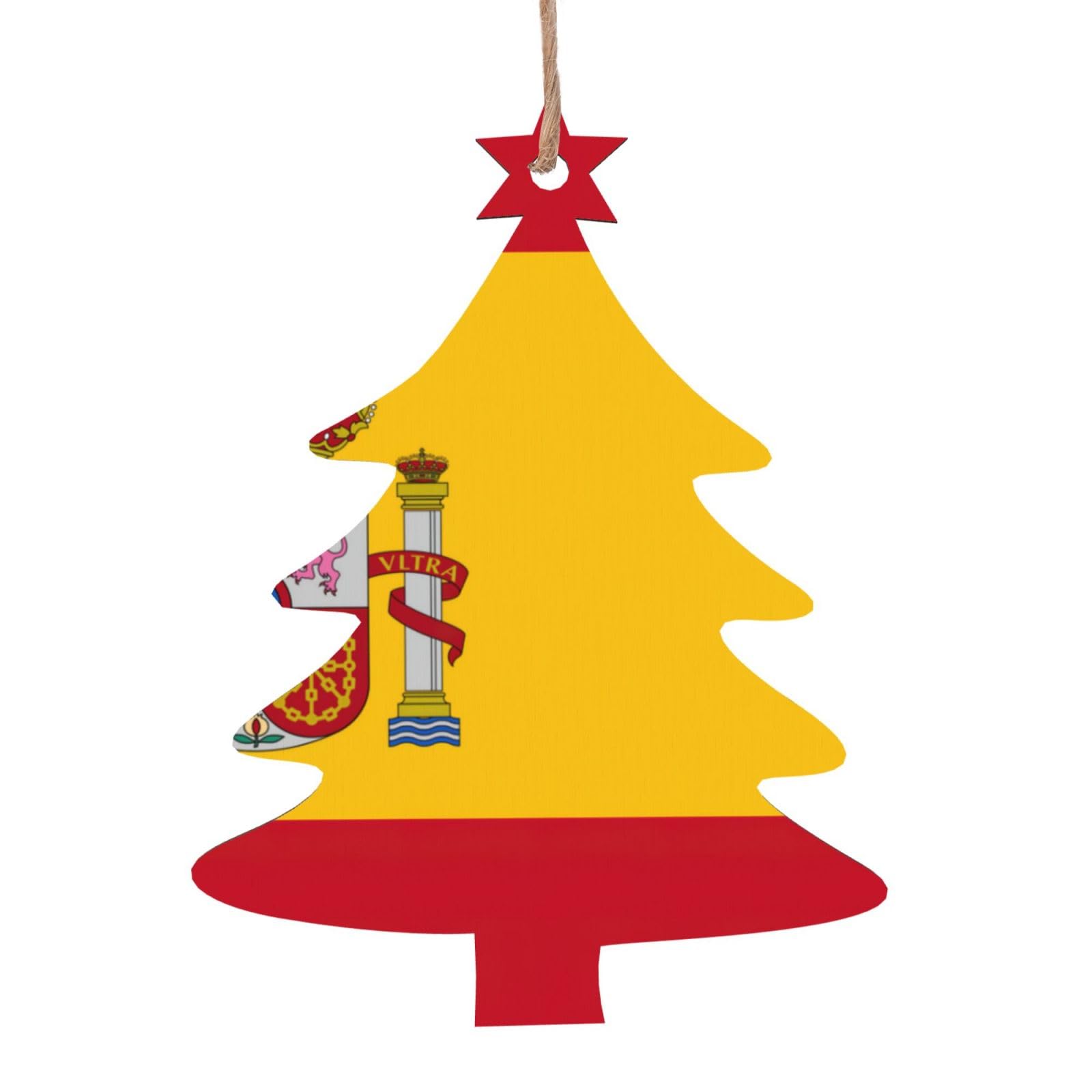 Spanish Flag Print Wooden Christmas Ornaments Collection,Festive Xmas Tree Decorations